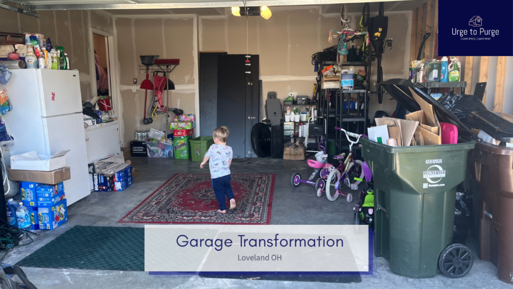 After — a garage with shelving, labeled bins and a clear floor, garage in Loveland, OH